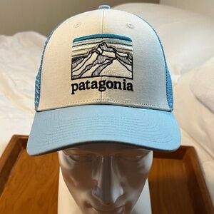 Patagonia Light Blue and White Embroidered Mountain Trucker Hat